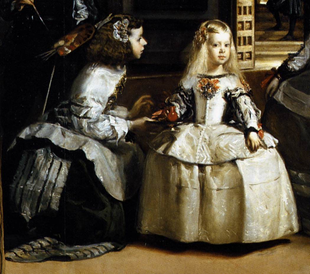 Détail du miroir dans Las Meninas de Vélasquez montrant le reflet du roi et de la reine