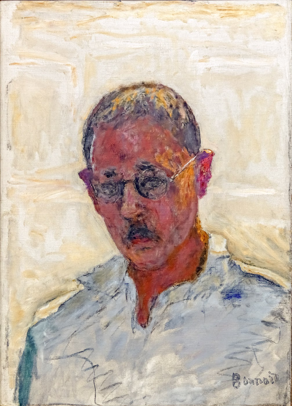 Autoportrait sur fond blanc, chemise col ouvert - Pierre Bonnard