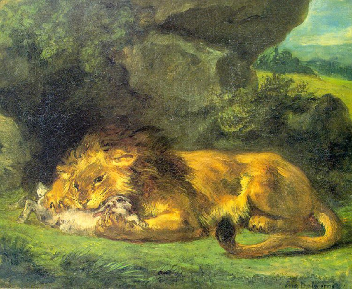 Lion dévorant un lapin - Eugène Delacroix