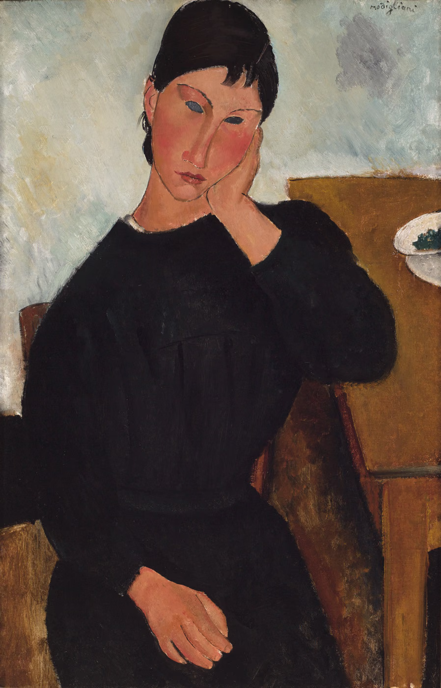 Elvire assise, accoudée à une table - Amedeo Modigliani