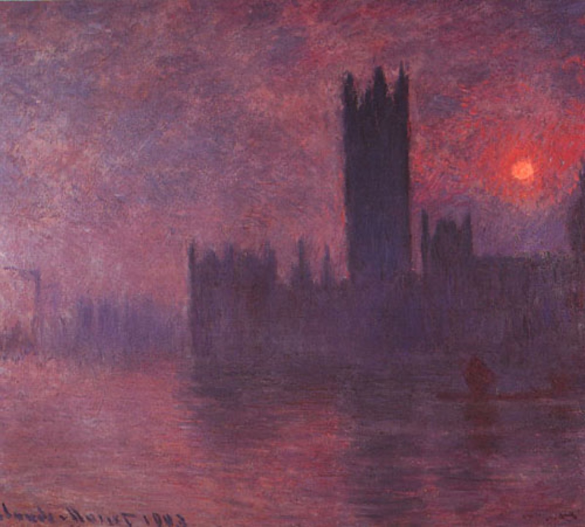 Maisons du parlement au coucher du soleil - Claude Monet