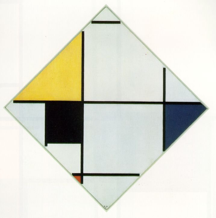 Lozenge Composition avec jaune noir bleu rouge et gris - Piet Mondrian