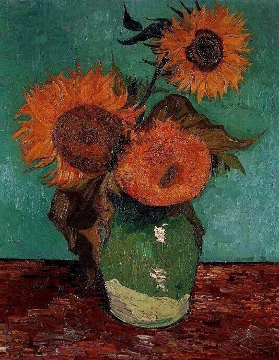Trois tournesols dans un vase - Vincent Van Gogh